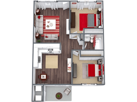 Floor plan for 2 beds, 1 bath, 900 sqft